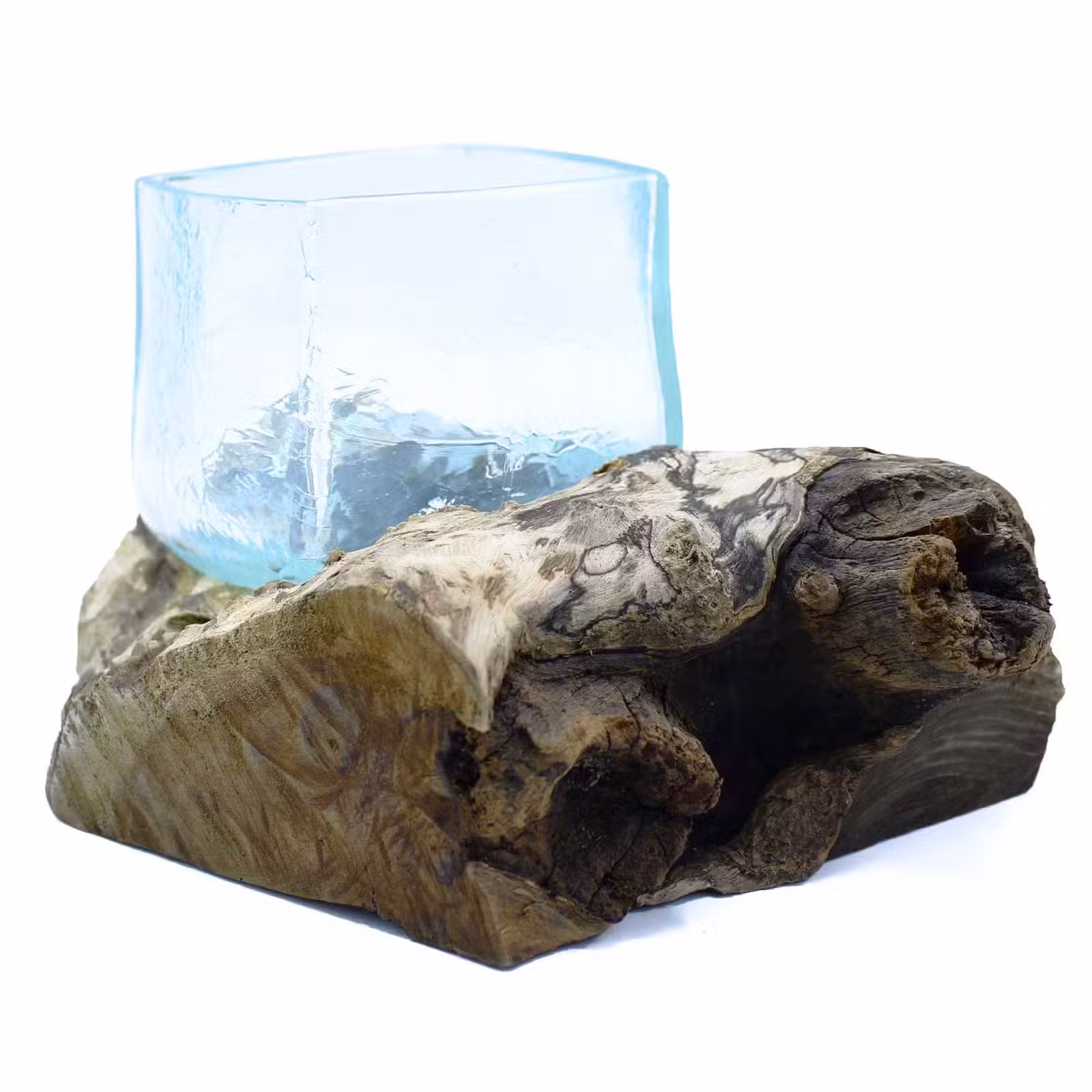 1600x1600 (4) Molten Crackled Glass Tank on Wood - Image 1