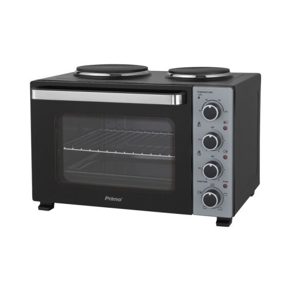 Zitaget Photo of Ηλεκτρικό φουρνάκι με 2 εστίες PREO-40589 PRIMO 35L 3000W Γυάλινη πρόσοψη Μαύρο/Ασημί