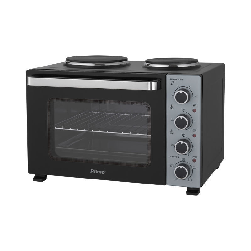 2-preo-40589-primo-35l-3000w-_0003673 Zitaget Photo of Ηλεκτρικό φουρνάκι με 2 εστίες PREO-40589 PRIMO 35L 3000W Γυάλινη πρόσοψη Μαύρο/Ασημί