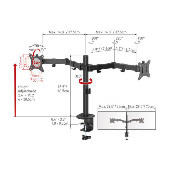 Zitaget Photo of Βάση Οθόνης Γραφείου Barkan M142T 13" - 32" για Δύο Οθόνες