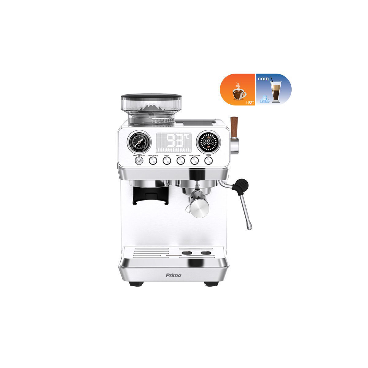 Μηχανή Espresso με μύλο καφέ PREM-40573 Primo Hot&Cold 20bar Digital Inox - Image 2