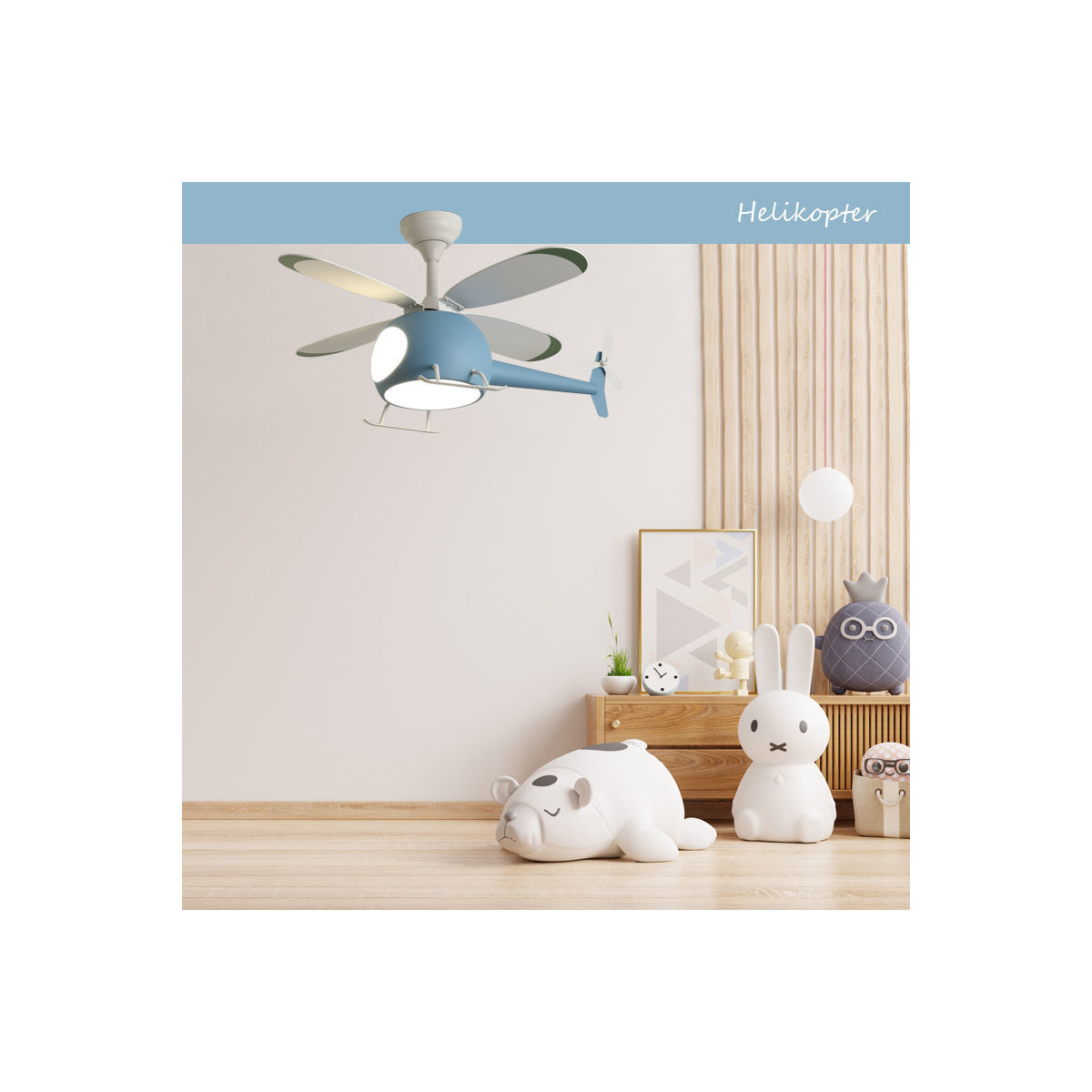 Ανεμιστήρας Οροφής Helicopter PRCF-80678 Primo Kids Series DC 98εκ. Με Τηλεχειριστήριο LED 4Φτερά Μπλέ - Image 3