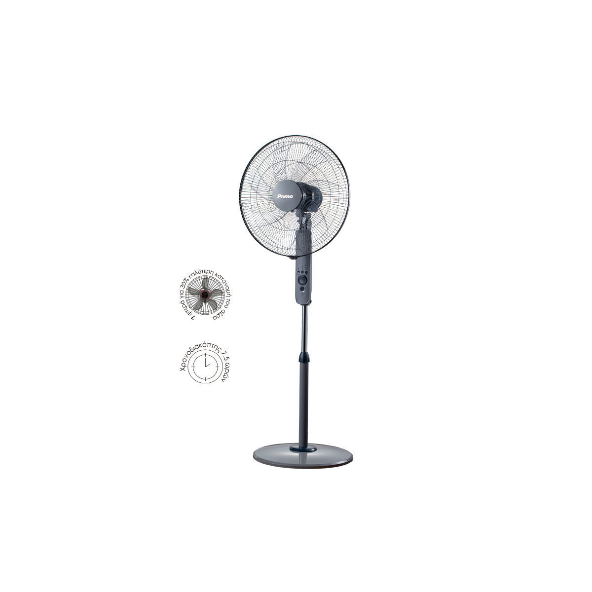 Ανεμιστήρας Ορθοστάτης PRSF-80656 Primo 18'' 45εκ. Με Τηλεχειριστήριο 7Φτερά Γκρι - Image 2