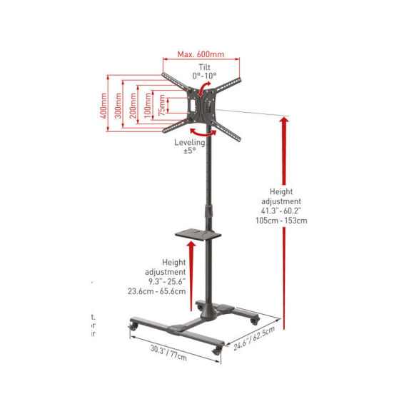Zitaget Photo of Βάση Τηλεόρασης Δαπέδου SW411H Barkan 13" - 83" με Κλίση και Ροδάκια
