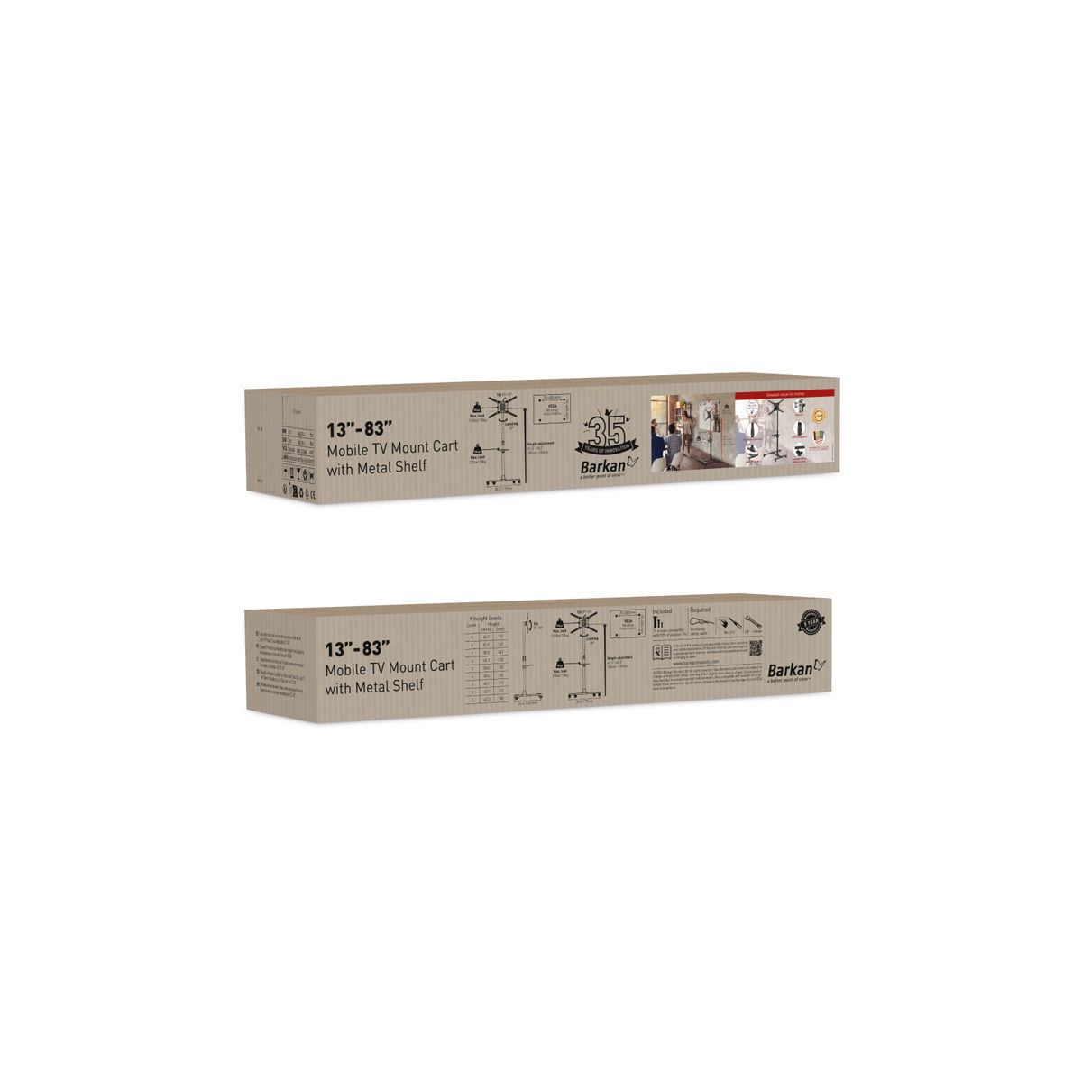 Βάση Τηλεόρασης Δαπέδου SW411H Barkan 13" - 83" με Κλίση και Ροδάκια - Image 3